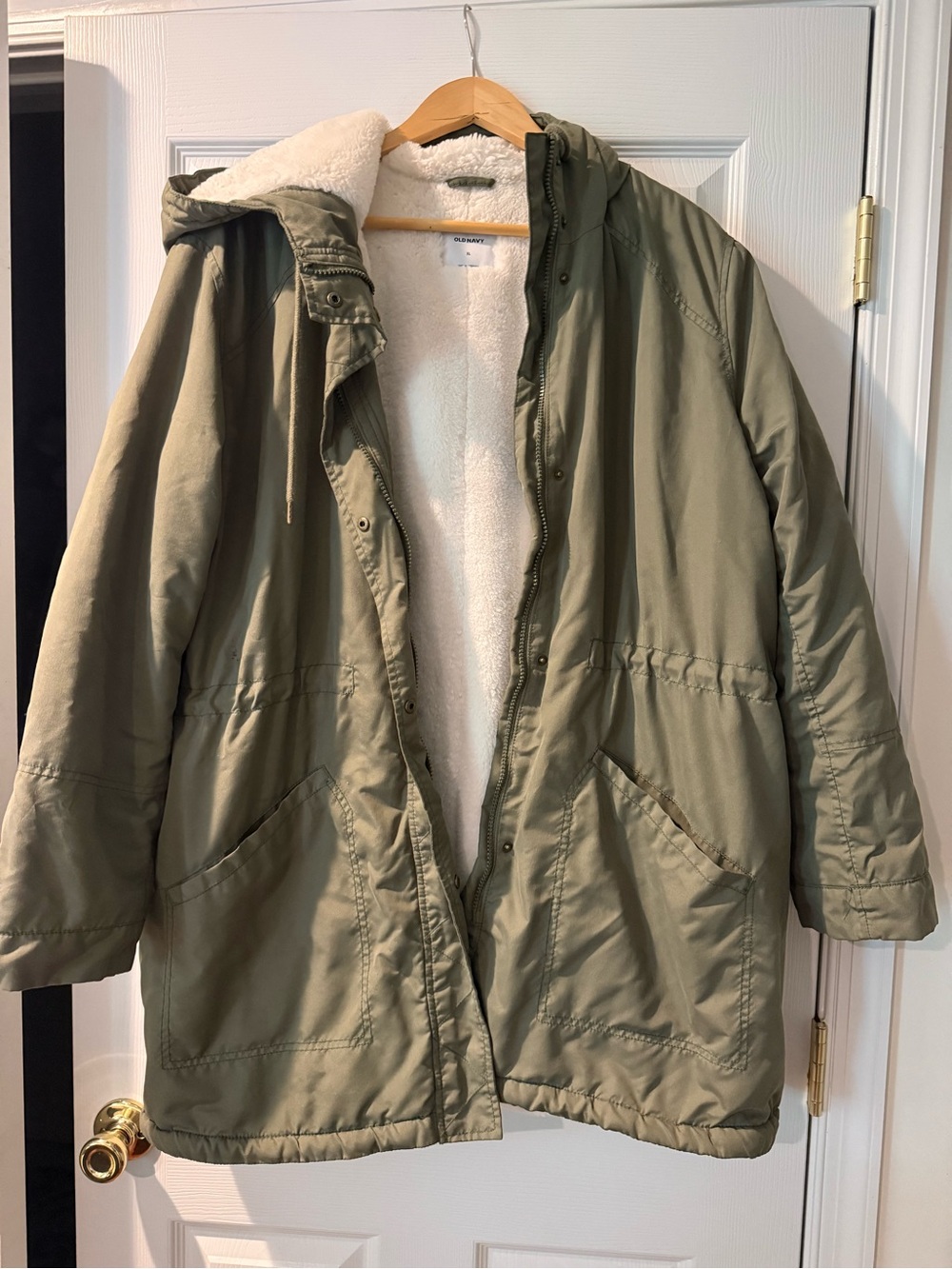 Old Navy XL Olive Green Sherpa Lined Hooded Utility Parka Jacket